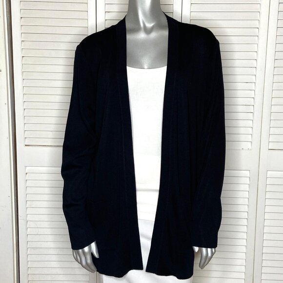 Exclusively Misook Black Acrylic Knit Long Sleeve Open Draped Cardigan Sweater M - Picture 1 of 7